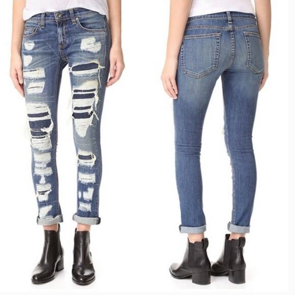 Rag & Bone Dre Ada Brigade Distressed Ripped Skinny Jeans size 26 Low Rise Denim - Picture 1 of 10